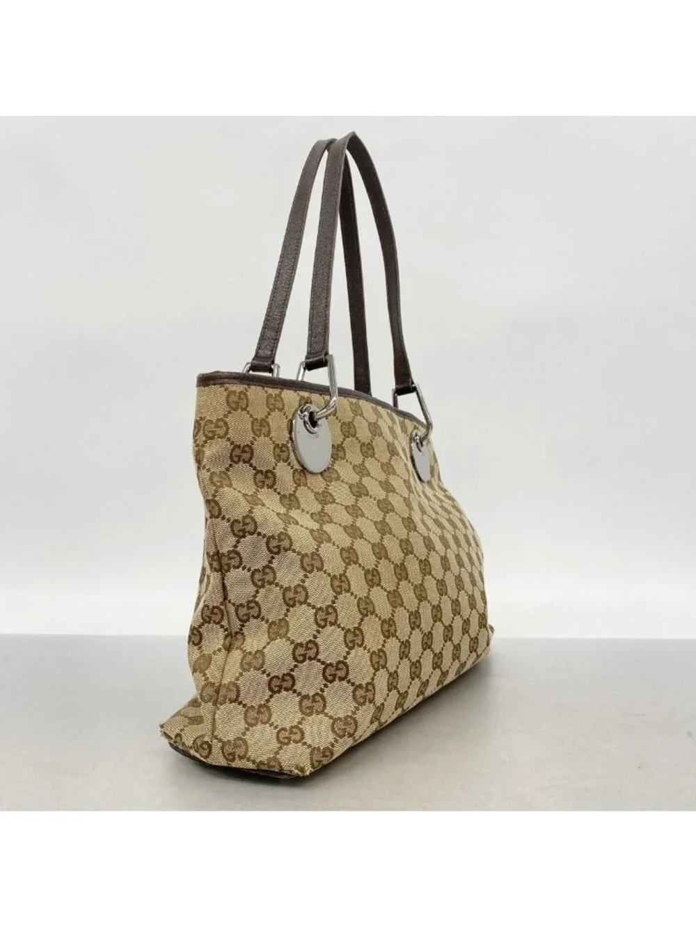 Gucci Tote GG Canvas Beige Brown Silver